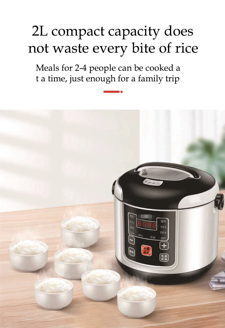 2L Electric Rice Cooker for Car Truck Home 12V/24V Multicooker Soup Porridge Food Steamer Lunch Box