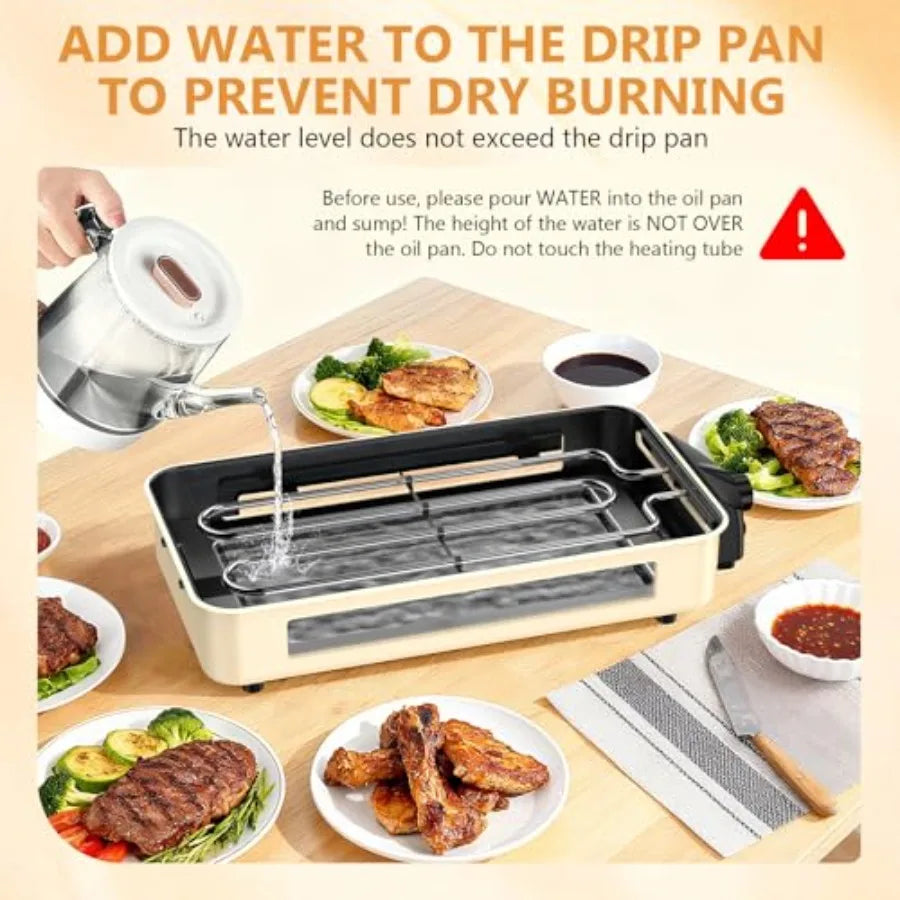 Electric Indoor Grill 1500W 2-in-1 Smokeless Kitchen Grill with Non-stick Removable Plates Temperature Control for Korean BBQ B