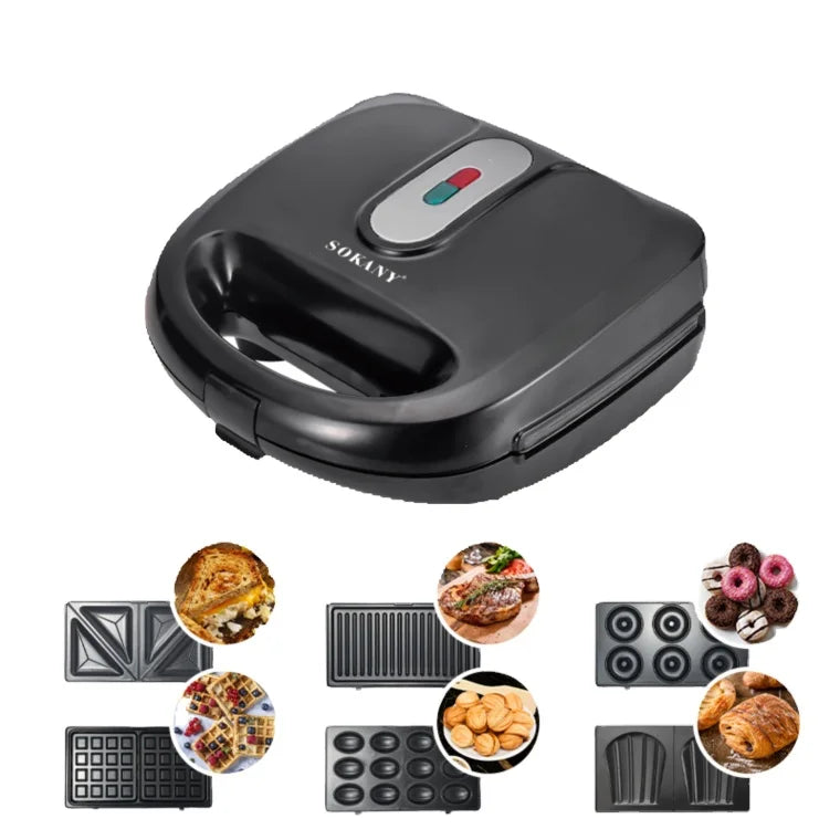 Six in One Sandwich Maker Nonstick Surface Double Side Heating Kitchen Appliances Breakfast Waffles Machine
