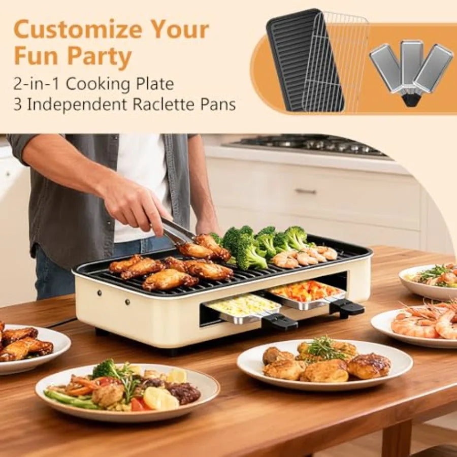Electric Indoor Grill 1500W 2-in-1 Smokeless Kitchen Grill with Non-stick Removable Plates Temperature Control for Korean BBQ B