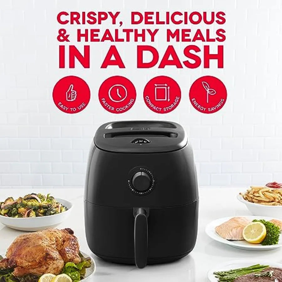 Compact 6 Quarts Air Fryer with AirCrisp Technology Nonstick Fry Basket Adjustable Temperature Control Auto Shut-Off Black