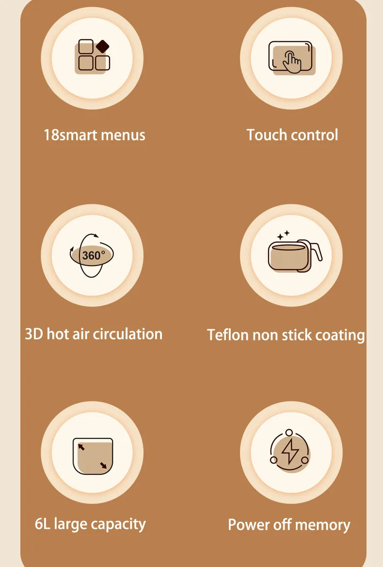 6L Large Air Fryer,Multifunction Digital Air Fryer Without Oil Electric Oven, Dehydrator, Air Fryer with LED Touch Panel