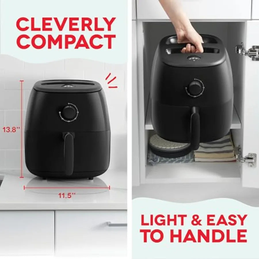 Compact 6 Quarts Air Fryer with AirCrisp Technology Nonstick Fry Basket Adjustable Temperature Control Auto Shut-Off Black