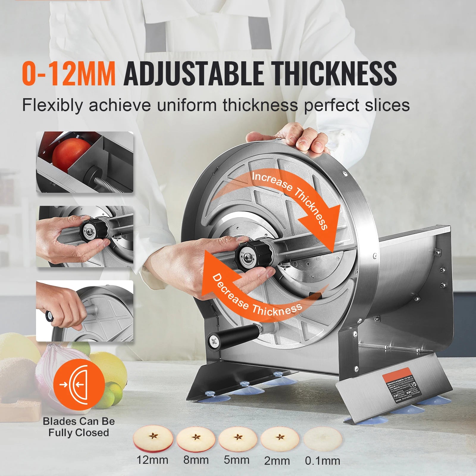 SucceBuy Manual Vegetable Fruit Slicer 0-0.5"/0-12mm Thickness Adjustable Commercial Slicer Machine Food Cutter Slicing Machine