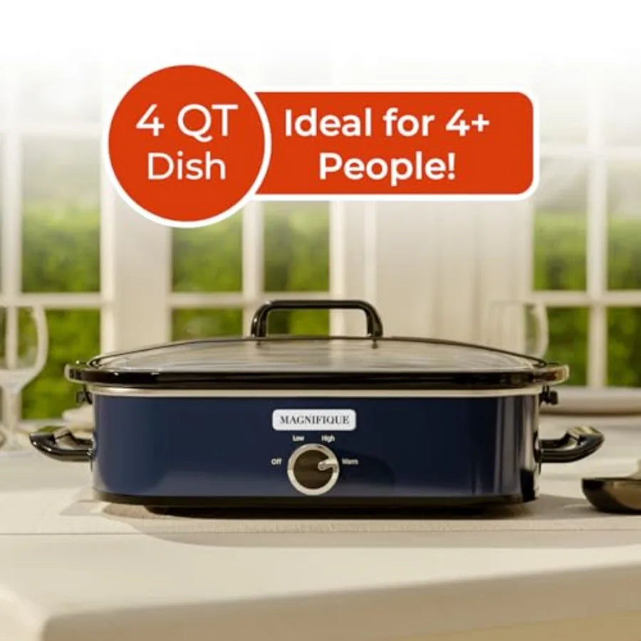 4-Quart Slow Cooker with Casserole Manual Warm Setting Blue Kitchen Small Appliance for Family Dinners Dishwasher Safe Crock