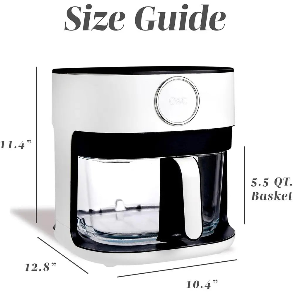 Digital Air Fryer 1400W, 5.5Qt Glass Basket, 8 Cooking Modes, Bake, Fry, Reheat, 60-Min Timer, 175°F-400°F Adjustable Temp, Line