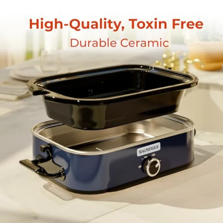4-Quart Slow Cooker with Casserole Manual Warm Setting Blue Kitchen Small Appliance for Family Dinners Dishwasher Safe Crock
