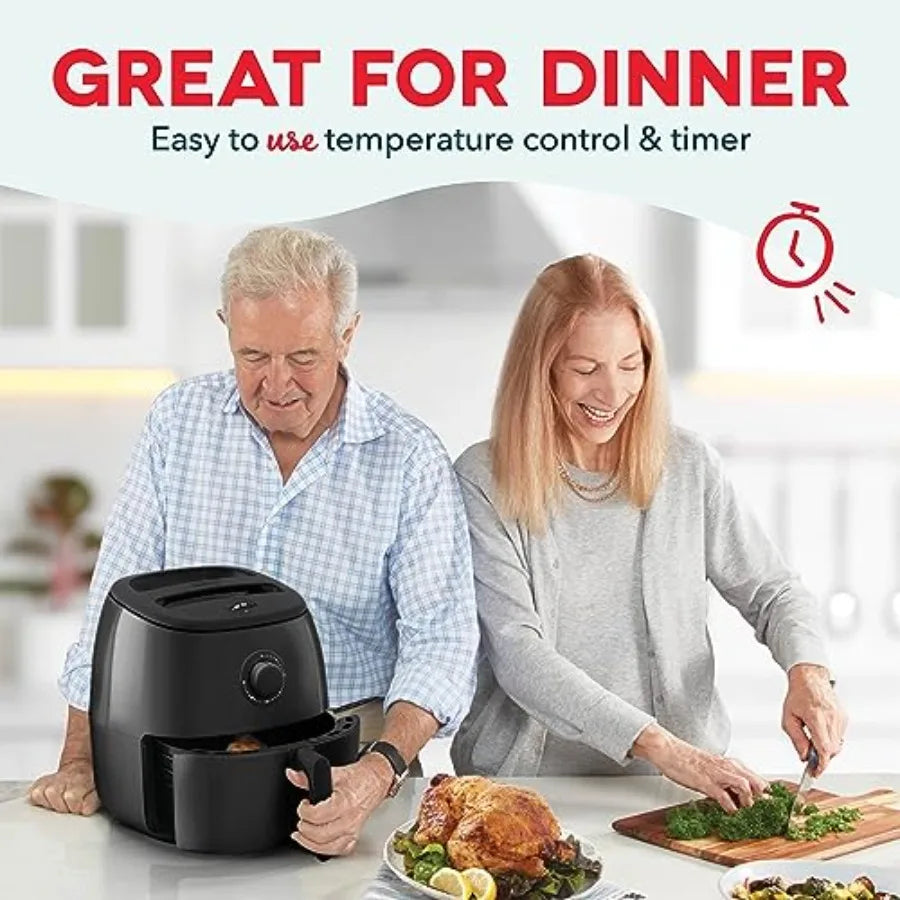 Compact 6 Quarts Air Fryer with AirCrisp Technology Nonstick Fry Basket Adjustable Temperature Control Auto Shut-Off Black