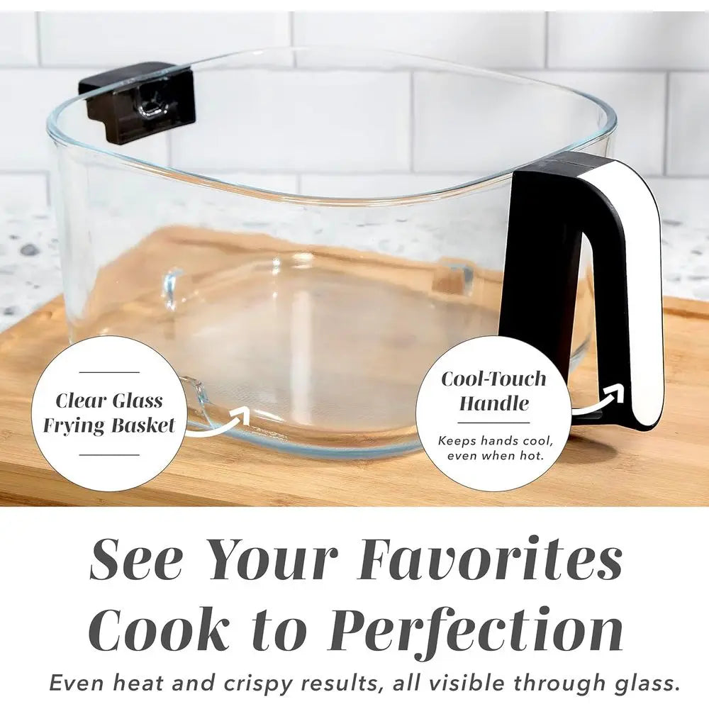 Digital Air Fryer 1400W, 5.5Qt Glass Basket, 8 Cooking Modes, Bake, Fry, Reheat, 60-Min Timer, 175°F-400°F Adjustable Temp, Line