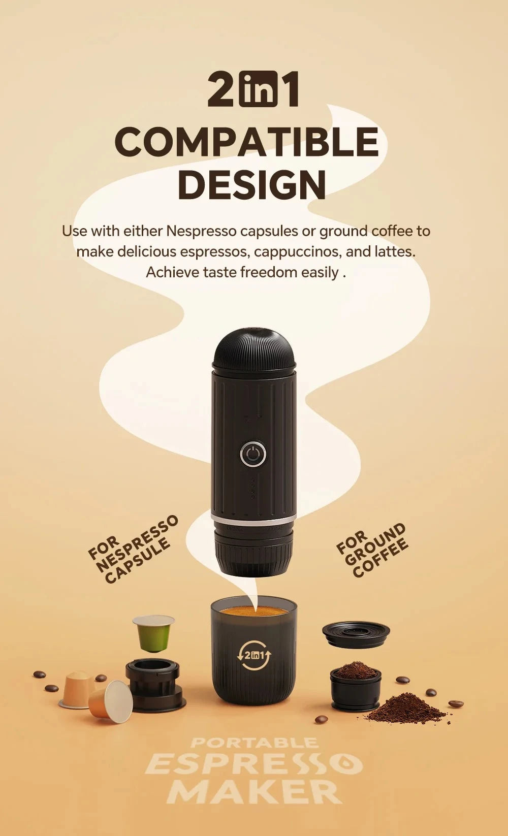 Wireless Portable Heating Espresso Machine Coffee Maker Rechargeable Concentrated Extraction Coffee Machine for Travel Office