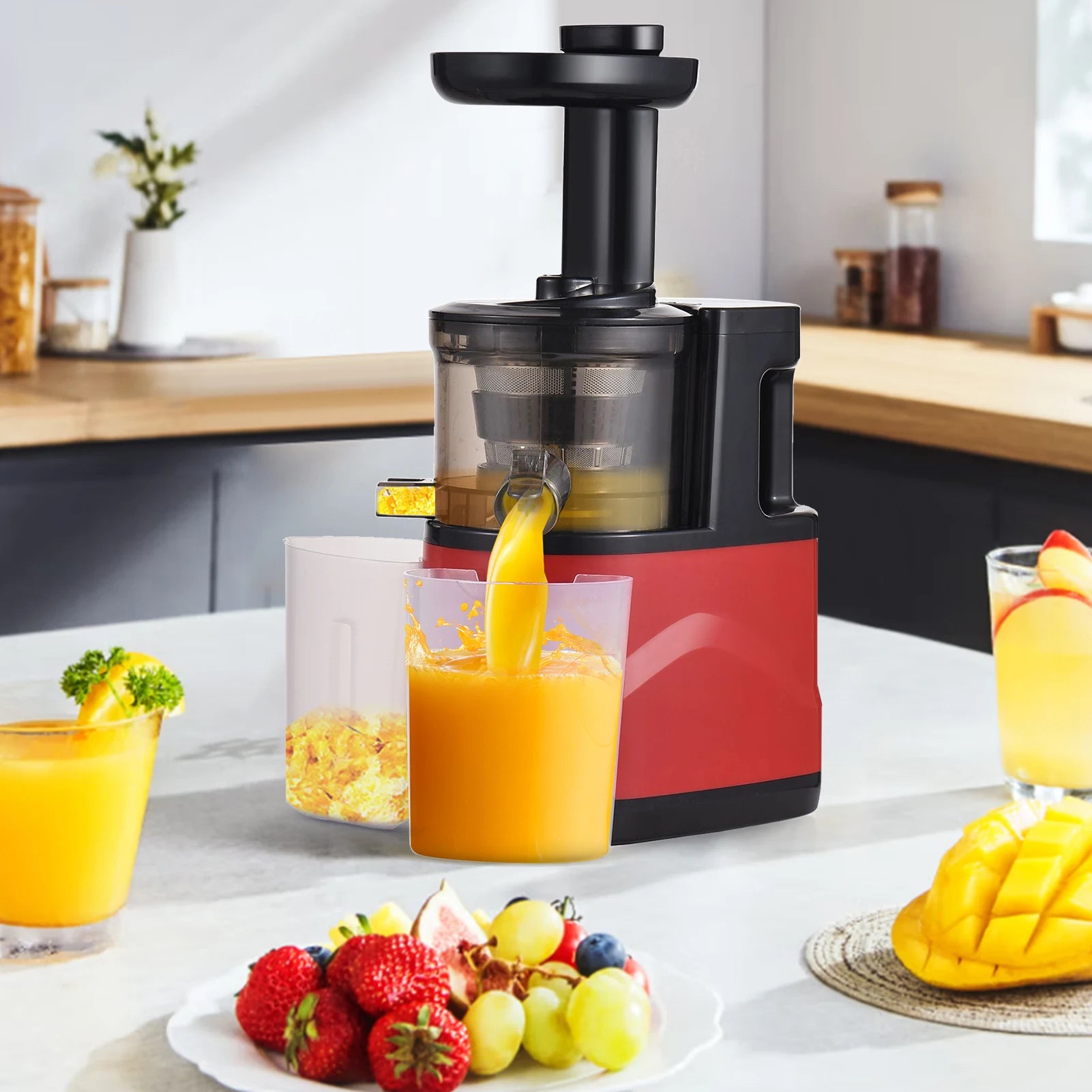 Juicer Machines Slow Masticating Juicer Extractor Cold Press Juicer with Two Speed Modes Easy to Clean Brush Quiet Motor EU Plug