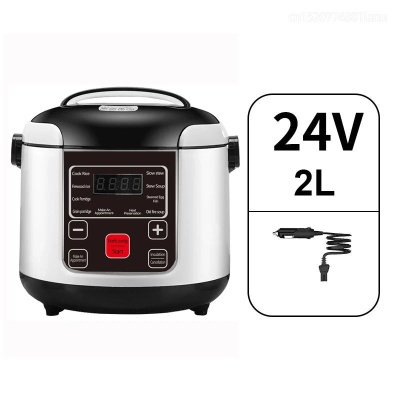 2L Electric Rice Cooker for Car Truck Home 12V/24V Multicooker Soup Porridge Food Steamer Lunch Box