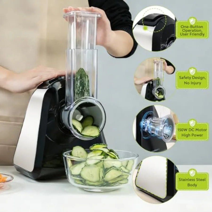 5 in 1 Electric Cheese Grater for Block Cheese Kitchen Automatic Cheese Shredder Salad Shooter Easy to Clean Vegetable Chopper
