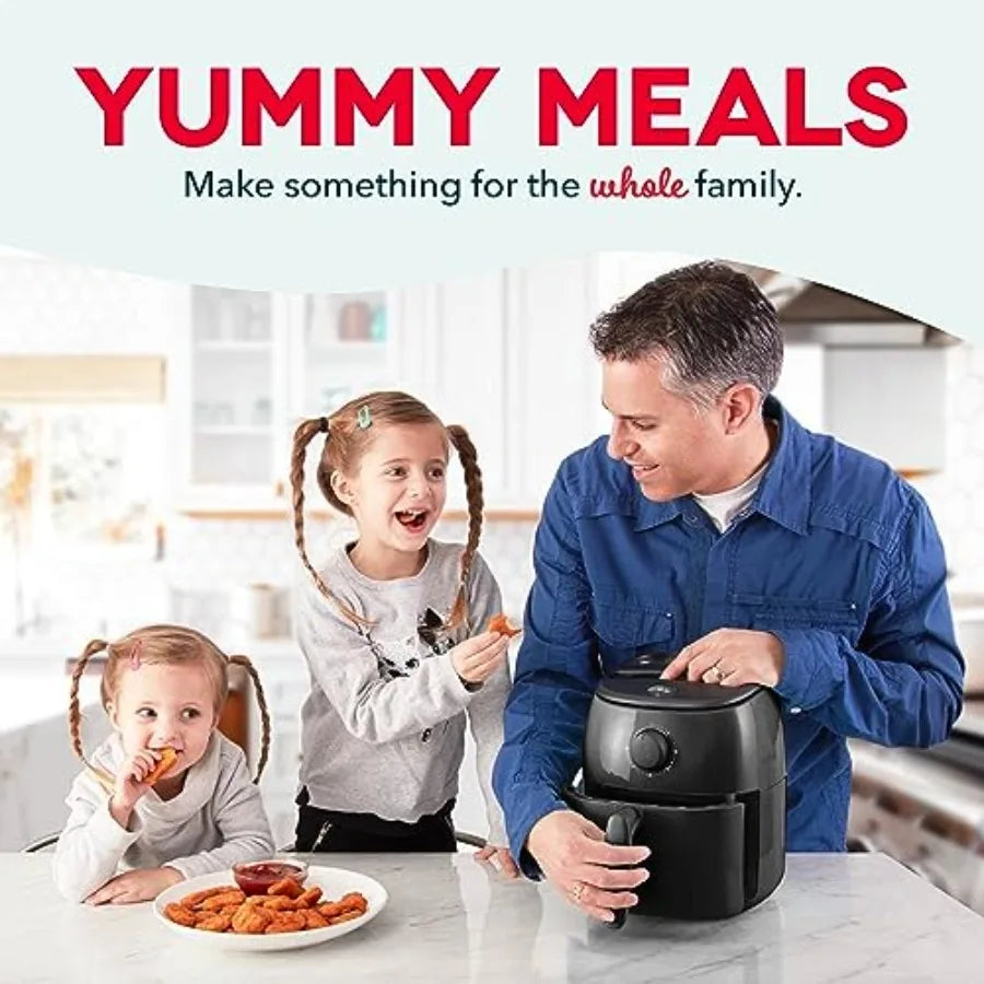 Compact 6 Quarts Air Fryer with AirCrisp Technology Nonstick Fry Basket Adjustable Temperature Control Auto Shut-Off Black