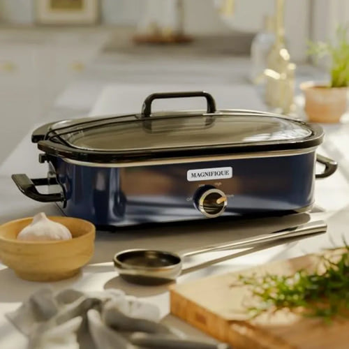 4-Quart Slow Cooker with Casserole Manual Warm Setting Blue Kitchen Small Appliance for Family Dinners Dishwasher Safe Crock