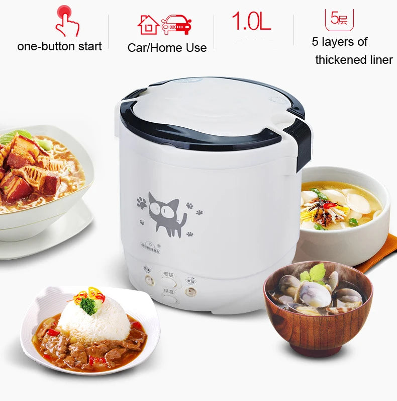 2L Electric Rice Cooker for Car Truck Home 12V/24V Multicooker Soup Porridge Food Steamer Lunch Box