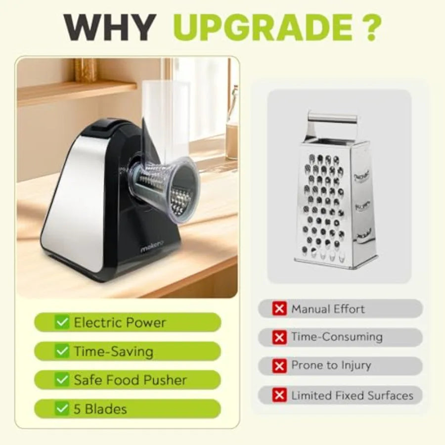 5 in 1 Electric Cheese Grater for Block Cheese Kitchen Automatic Cheese Shredder Salad Shooter Easy to Clean Vegetable Chopper