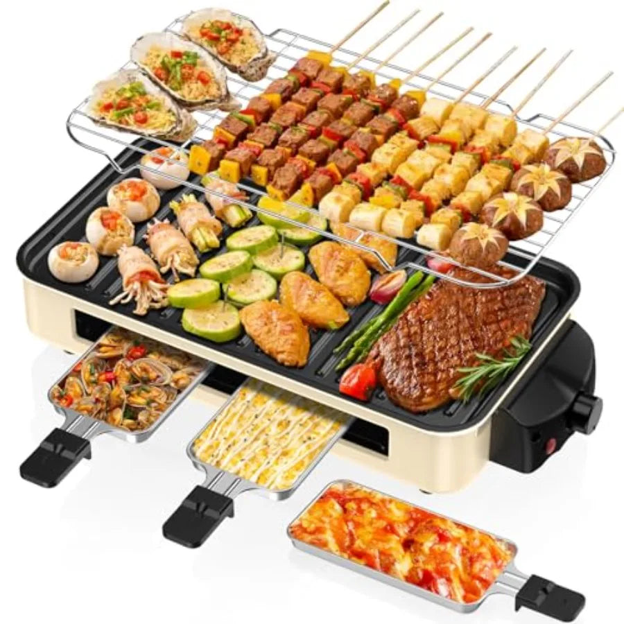 Electric Indoor Grill 1500W 2-in-1 Smokeless Kitchen Grill with Non-stick Removable Plates Temperature Control for Korean BBQ B