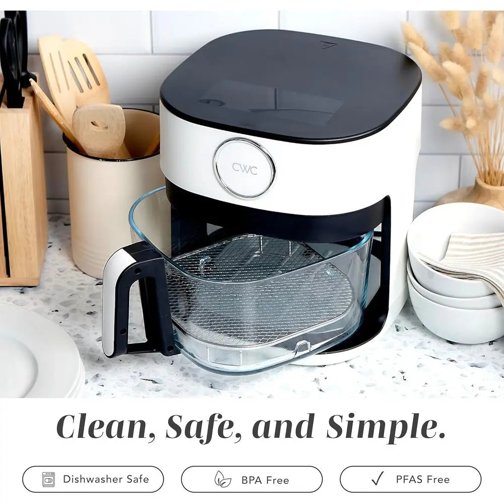 Digital Air Fryer 1400W, 5.5Qt Glass Basket, 8 Cooking Modes, Bake, Fry, Reheat, 60-Min Timer, 175°F-400°F Adjustable Temp, Line