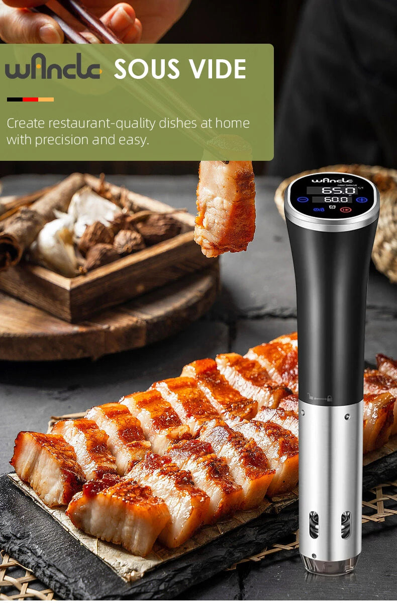 Wancle Vacuum Sous Vide Cooker IPX7 Waterproof Heater Immersion Circulator Slow Cooker with Digital Display Reservation Function