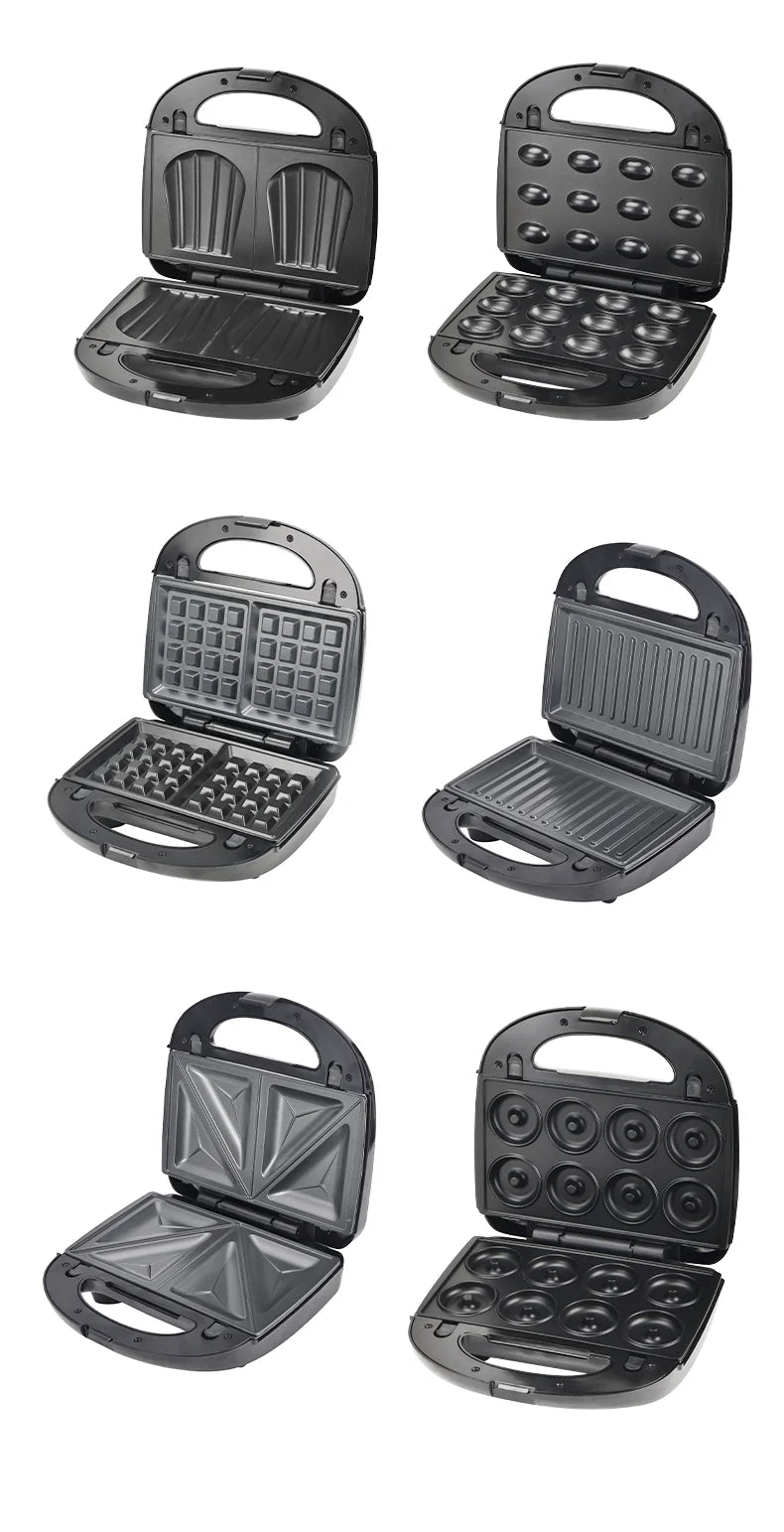 Six in One Sandwich Maker Nonstick Surface Double Side Heating Kitchen Appliances Breakfast Waffles Machine