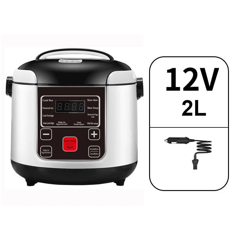 2L Electric Rice Cooker for Car Truck Home 12V/24V Multicooker Soup Porridge Food Steamer Lunch Box