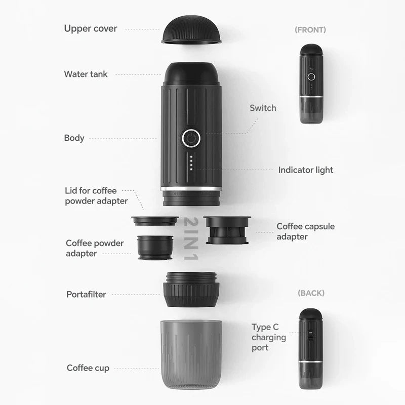 Wireless Portable Heating Espresso Machine Coffee Maker Rechargeable Concentrated Extraction Coffee Machine for Travel Office